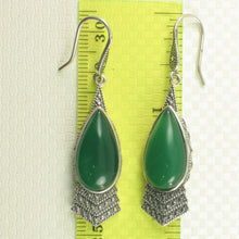 Load image into Gallery viewer, 9110713-Solid-Sterling-Silver-Hook-Pear-Green-Agate-Dangle-Earrings