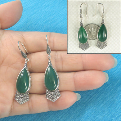 9110713-Solid-Sterling-Silver-Hook-Pear-Green-Agate-Dangle-Earrings