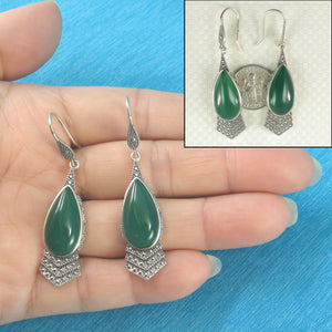 9110713-Solid-Sterling-Silver-Hook-Pear-Green-Agate-Dangle-Earrings