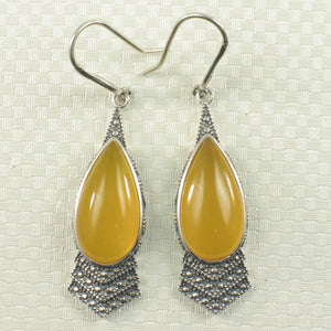 9110714-Solid-Sterling-Silver-Hook-Pear-Yellow-Agate-Dangle-Earrings