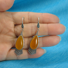 Load image into Gallery viewer, 9110714-Solid-Sterling-Silver-Hook-Pear-Yellow-Agate-Dangle-Earrings