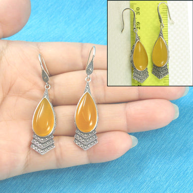 9110714-Solid-Sterling-Silver-Hook-Pear-Yellow-Agate-Dangle-Earrings