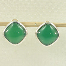 Load image into Gallery viewer, 9110723-Solid-Sterling-Silver-Omega-Back-Square-Green-Agate-Earrings