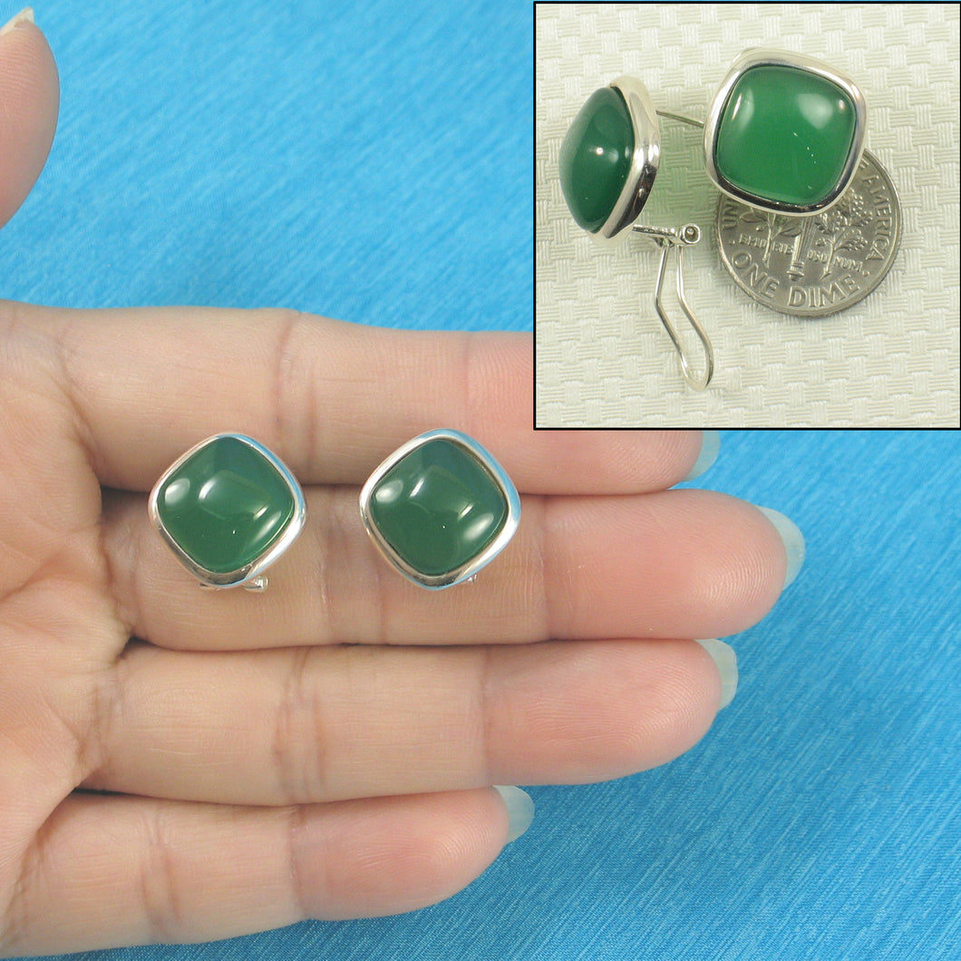 9110723-Solid-Sterling-Silver-Omega-Back-Square-Green-Agate-Earrings
