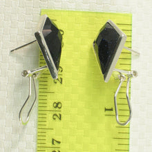 Load image into Gallery viewer, 9110731-Solid-Sterling-Silver-Omega-Back-Diamond-Shaped-Blue-Sandstone-Earrings