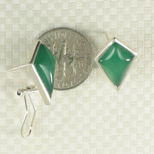 Load image into Gallery viewer, 9110733-Solid-Sterling-Silver-Omega-Back-Diamond-Shaped-Green-Agate-Earrings