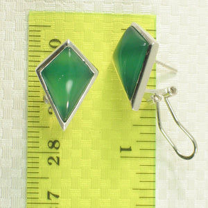 9110733-Solid-Sterling-Silver-Omega-Back-Diamond-Shaped-Green-Agate-Earrings