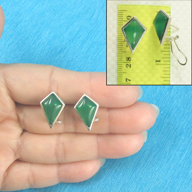 9110733-Solid-Sterling-Silver-Omega-Back-Diamond-Shaped-Green-Agate-Earrings