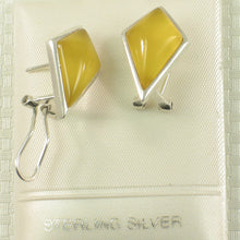 Load image into Gallery viewer, 9110734-Solid-Sterling-Silver-Omega-Back-Rhombus-Shaped-Green-Agate-Earrings