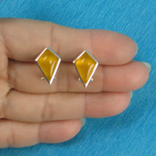 Load image into Gallery viewer, 9110734-Solid-Sterling-Silver-Omega-Back-Rhombus-Shaped-Green-Agate-Earrings