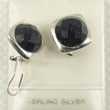 Load image into Gallery viewer, 9110741-Solid-Sterling-Silver-Omega-Back-Dome-Blue-Sandstone-Earrings