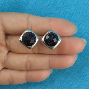 9110741-Solid-Sterling-Silver-Omega-Back-Dome-Blue-Sandstone-Earrings