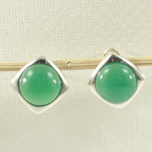 Load image into Gallery viewer, 9110743-Solid-Sterling-Silver-Omega-Back-Dome-Green-Agate-Earrings