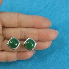Load image into Gallery viewer, 9110743-Solid-Sterling-Silver-Omega-Back-Dome-Green-Agate-Earrings