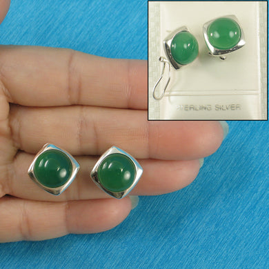 9110743-Solid-Sterling-Silver-Omega-Back-Dome-Green-Agate-Earrings