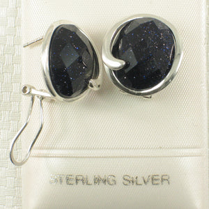 9110751-Solid-Sterling-Silver-Omega-Back-Oval-Blue-Sandstone-Earrings