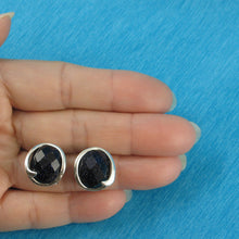 Load image into Gallery viewer, 9110751-Solid-Sterling-Silver-Omega-Back-Oval-Blue-Sandstone-Earrings