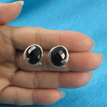 Load image into Gallery viewer, 9110751-Solid-Sterling-Silver-Omega-Back-Oval-Blue-Sandstone-Earrings