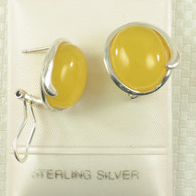 Load image into Gallery viewer, 9110754-Solid-Sterling-Silver-Omega-Back-Oval-Yellow-Agate-Earrings