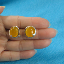 Load image into Gallery viewer, 9110754-Solid-Sterling-Silver-Omega-Back-Oval-Yellow-Agate-Earrings