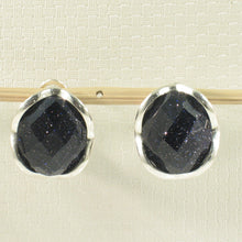 Load image into Gallery viewer, 9110761-Solid-Sterling-Silver-Omega-Back-Oval-Blue-Sandstone-Earrings