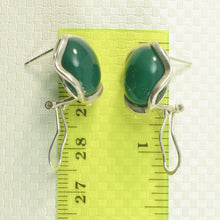 Load image into Gallery viewer, 9110763-Solid-Sterling-Silver-Omega-Back-Oval-Green-Agate-Earrings