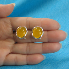 Load image into Gallery viewer, 9110764-Solid-Sterling-Silver-Omega-Back-Oval-Yellow-Agate-Earrings