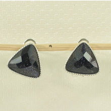 Load image into Gallery viewer, 9110771-Solid-Sterling-Silver-Omega-Back-Triangle-Blue-Sandstone-Earrings