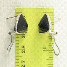 Load image into Gallery viewer, 9110771-Solid-Sterling-Silver-Omega-Back-Triangle-Blue-Sandstone-Earrings
