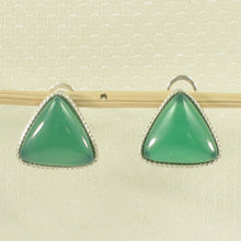 Load image into Gallery viewer, 9110773-Solid-Sterling-Silver-Omega-Back-Triangle-Green-Agate-Earrings