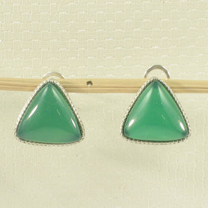 9110773-Solid-Sterling-Silver-Omega-Back-Triangle-Green-Agate-Earrings