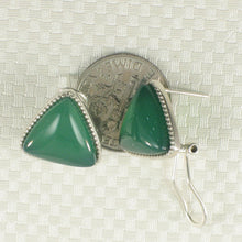 Load image into Gallery viewer, 9110773-Solid-Sterling-Silver-Omega-Back-Triangle-Green-Agate-Earrings