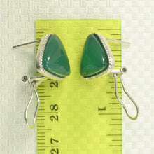 Load image into Gallery viewer, 9110773-Solid-Sterling-Silver-Omega-Back-Triangle-Green-Agate-Earrings