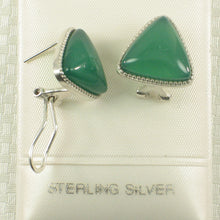 Load image into Gallery viewer, 9110773-Solid-Sterling-Silver-Omega-Back-Triangle-Green-Agate-Earrings