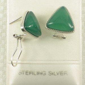 9110773-Solid-Sterling-Silver-Omega-Back-Triangle-Green-Agate-Earrings