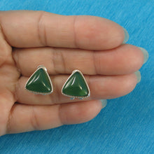 Load image into Gallery viewer, 9110773-Solid-Sterling-Silver-Omega-Back-Triangle-Green-Agate-Earrings