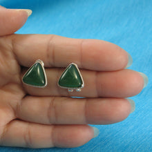 Load image into Gallery viewer, 9110773-Solid-Sterling-Silver-Omega-Back-Triangle-Green-Agate-Earrings