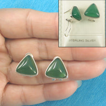 Load image into Gallery viewer, 9110773-Solid-Sterling-Silver-Omega-Back-Triangle-Green-Agate-Earrings