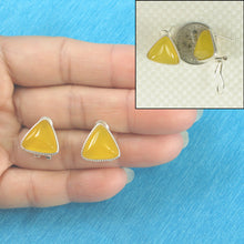 Load image into Gallery viewer, 9110774-Solid-Sterling-Silver-Omega-Back-Triangle-Yellow-Agate-Earrings