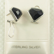 Load image into Gallery viewer, 9110781-Solid-Sterling-Silver-Omega-Back-Diamond-Shaped-Blue-Sandstone-Earrings