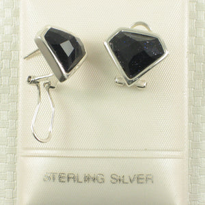 9110781-Solid-Sterling-Silver-Omega-Back-Diamond-Shaped-Blue-Sandstone-Earrings