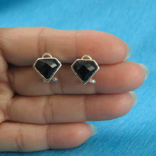 Load image into Gallery viewer, 9110781-Solid-Sterling-Silver-Omega-Back-Diamond-Shaped-Blue-Sandstone-Earrings