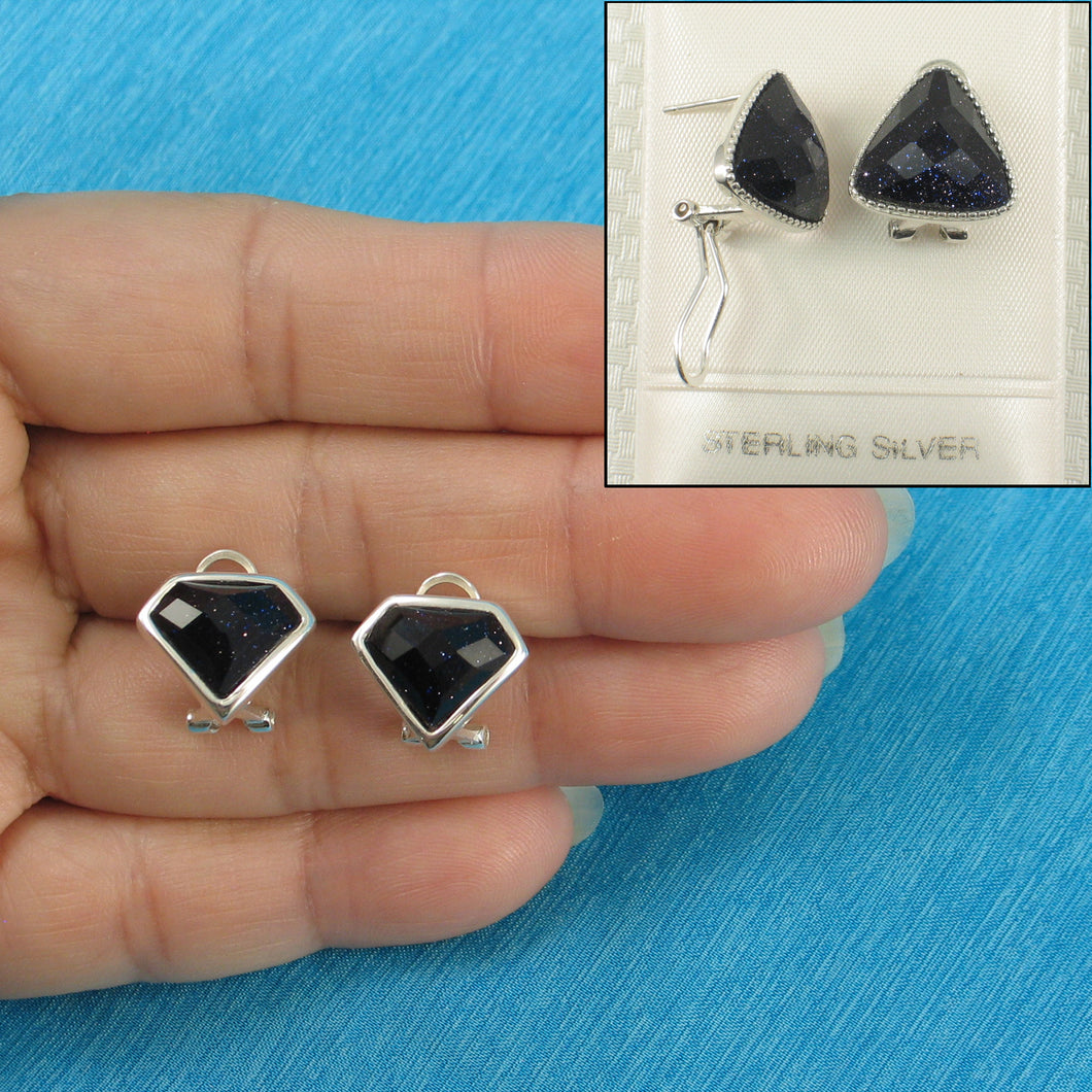 9110781-Solid-Sterling-Silver-Omega-Back-Diamond-Shaped-Blue-Sandstone-Earrings