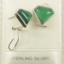 Load image into Gallery viewer, 9110783-Solid-Sterling-Silver-Omega-Back-Diamond-Shaped-Green-Agate-Earrings