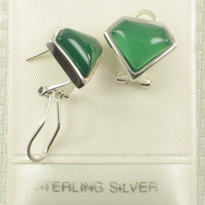 9110783-Solid-Sterling-Silver-Omega-Back-Diamond-Shaped-Green-Agate-Earrings