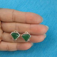 Load image into Gallery viewer, 9110783-Solid-Sterling-Silver-Omega-Back-Diamond-Shaped-Green-Agate-Earrings