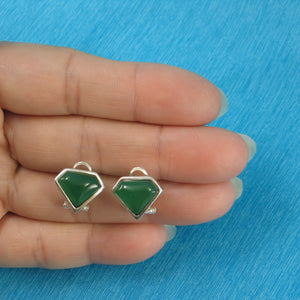 9110783-Solid-Sterling-Silver-Omega-Back-Diamond-Shaped-Green-Agate-Earrings