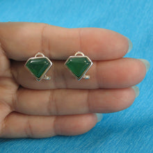 Load image into Gallery viewer, 9110783-Solid-Sterling-Silver-Omega-Back-Diamond-Shaped-Green-Agate-Earrings