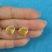 Load image into Gallery viewer, 9110784-Solid-Sterling-Silver-Omega-Back-Diamond-Shaped-Yellow-Agate-Earrings