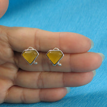 Load image into Gallery viewer, 9110784-Solid-Sterling-Silver-Omega-Back-Diamond-Shaped-Yellow-Agate-Earrings